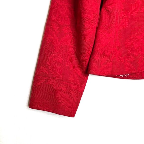 Talbots Red Leaf Pattern Petite Brocade Double Breast Blazer Size Petite - Picture 6 of 11